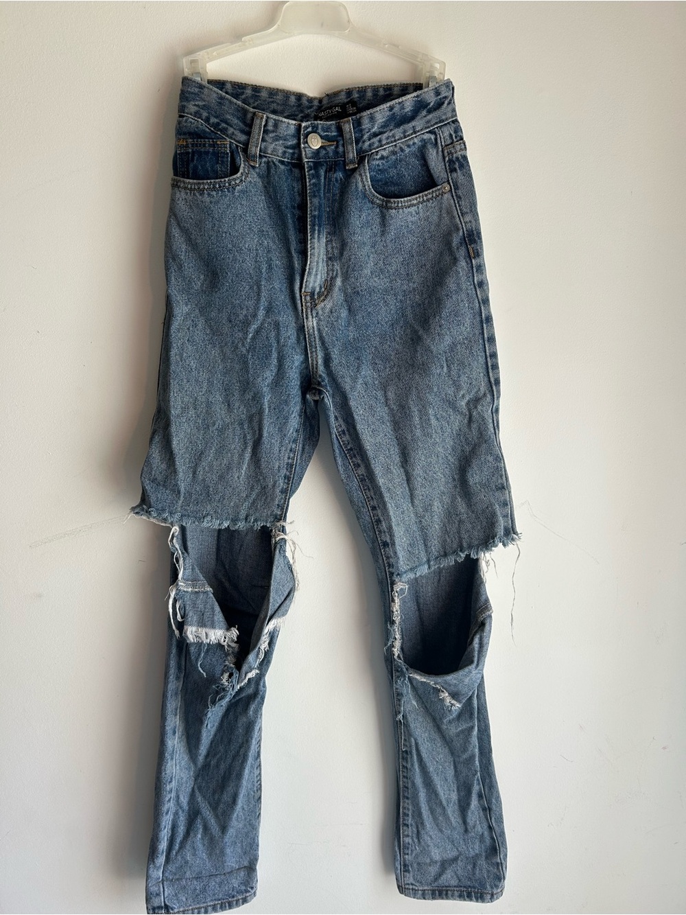 Nasty Gal Blue Distressed Boyfriend Jeans with Knee Cutouts